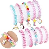 G.C 10 PCS Girls Kids Rainbow Beaded Bracelet with Cute Unicorn Rainbow Heart Star Pendant Stretchy Costume Jewelry Set Gift 