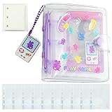 JUJUGO シール帳 透明 ミニ3穴 ミニ バインダー【カバンに入るA8 手のひらサイズ】詰め替え可能 内側の10ページ 外加 60枚の空白の紙芯 紫の小熊