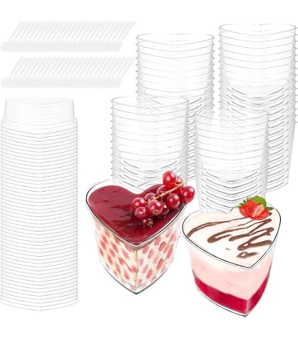 Amazon | デザートカップ、100PCSハート型クリアプラスチックムース