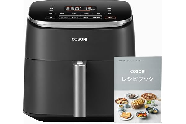 COSORI コソリ ノンフライヤー 6L大容量 家庭用 エアフライヤー DCモーター 高速 最高温230℃ タイマー air fryer 発酵 揚げ物 ポテト 専用レシピ付き ブラック CAF-DC601