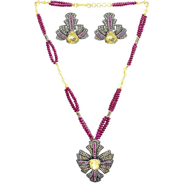 Amazon | シトリンとピンクトルマリンネックレス&イヤリングVictorian