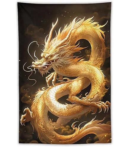 Amazon.co.jp: [AiO JAPAN] 風水 タペストリー 黄金龍 ドラゴン 150