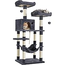★キャットタワー★大型猫用 多頭飼い ハンモック 高さ215cm ダークグレー Amazon | FEANDREA キャットタワー 大型猫 据え置き 猫タワー 多頭飼い