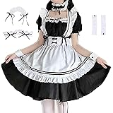 [Asminlee] メイド服 コスプレ メイド コスプレ 可愛い 人気 ロング 黒 学園アリス 初心者 セット かわいい メイド服 大きいサイズ コスチューム 制服 仮装 上下セット 男女兼用 (M)
