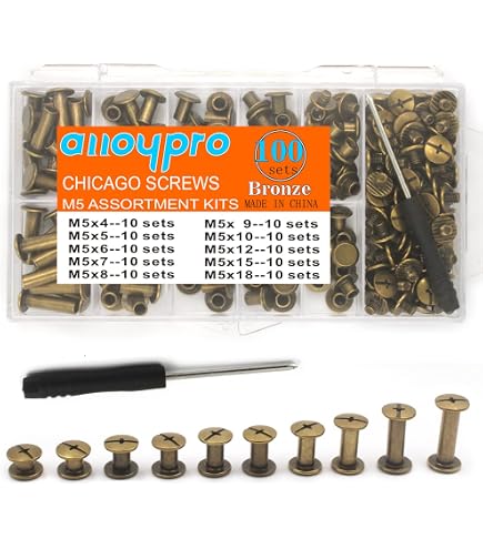 Alloypro 36-Piece Gun Metal Chicago Binding Screws – M5x6mm Round Flat Head Stud Rivet Kit For Leather, Bookbinding, DIY Crafts