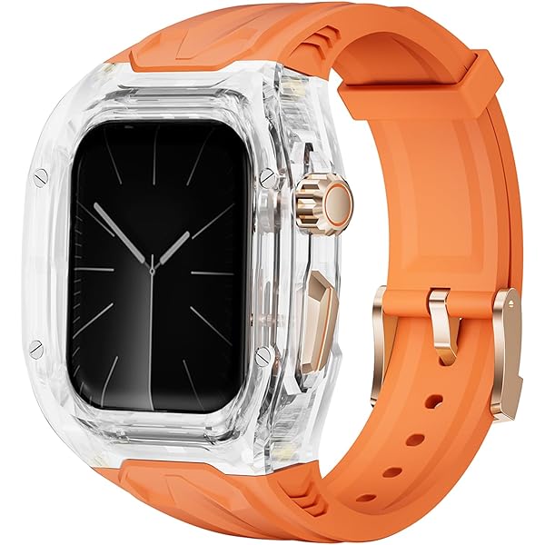 Apple Watch ラバー カバー カスタム 44mm オレンジ カーボン風 アップルウォッチ apple watch カーボン ケース カバー バンド