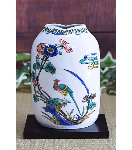 九谷焼 鶴の絵柄 陶器花瓶 九谷焼 花瓶 松に鶴 勇峰作 インテリア 日本製 民芸工芸品 - メルカリ