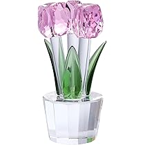 Amazon｜Qianwei クリスタルチューリップフラワー置物 ピンク 花瓶付き