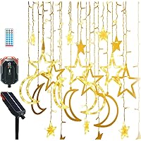 V-Dank LED ソーラー イルミネーション ライト 星 月 ストリングライト カーテンライ ト ツララ 屋外 屋内 138電球 3.5m 13種類モード リモコン付 タイマー機能 防水 電飾 クリスマス 飾り ライト 自動点灯 消灯 ハロウィン