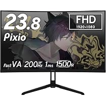 Amazon.co.jp: Pixio PXC248 Wave ゲーミングモニター 湾曲 200Hz 23.8