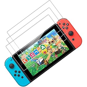 3枚入り Nintendo Switch用 保護 ガラスフィルム 任天堂ニンテンドー スイッチ ブルーライトカット 日本硝子素材 強靭9H 3Dラウンドエッジ加工 撥水撥油 指紋防止 飛散防止 貼付道具付 ピタ貼り 自己吸着 気泡防止 極薄
