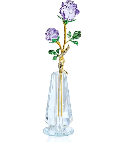 Amazon｜Qianwei クリスタルチューリップフラワー置物 ピンク 花瓶付き