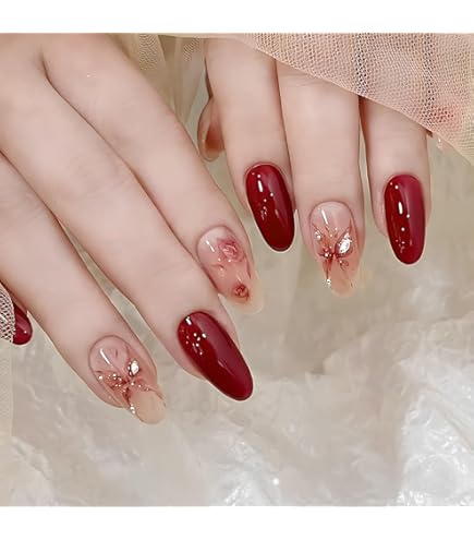 Amazon | COLORBIRD ネイルチップ ロング 24枚 赤 花 ネイル 付け爪