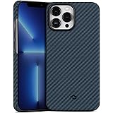 「PITAKA」iPhone 13 Pro Max 対応 ケース MagEZ Case 2 MagSafeワイヤレス充電対応 耐衝撃 保護ケース カーボン風デザインのカバー ミニマリスト シンプル アラミド繊維製 6.7インチ（黒／ブルーツイル柄）