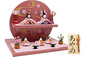 大阪長生堂 オリジナル 雛人形 コンパクト ミニ お雛様 名入れ 木札特典付 ちりめん ひな人形 横幅32cm 流水桜雛