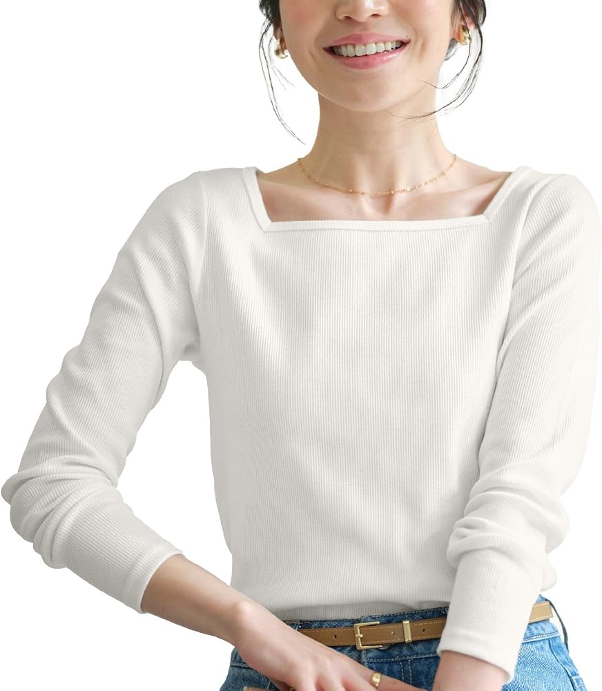 [神戸レタス] tシャツ 長袖 トップス レディース ロンT ティーシャツ カットソー リブTシャツ 仕事 通勤 オフィ