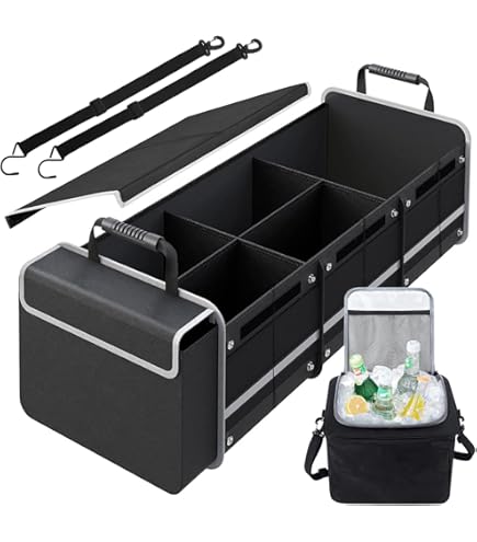 MIKKUPPA Car Trunk Organizer With Cooler 100L Large Car Organizer 1680d Oxford Collapsible Suv Trunk Storage With 2 Adjustable Straps For Auto Truck Suv Gray 2171005