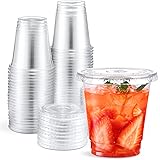 Eupako 8オンス プラスチックカップ 蓋付き 透明使い捨てカップ フラット蓋付き 冷たい飲み物容器 100個パック