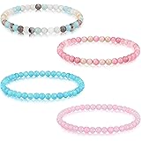 Hicarer 4 Pieces 4 mm Mini Gemstone Energy Bracelets Gemstones Natural Stone Statement Beaded Bracelet Charm Beaded Unisex Co