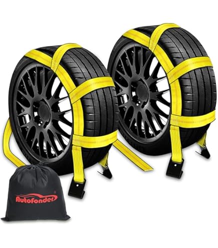 Trailer Tires 2'' X 12' Over The Wheel Tire Straps With Ratchet, Swivel J Hook & Rubber Blocks - 10,000 LBS Breaking Strength Towing Tie Down Straps For Auto Car Haulers, UTV