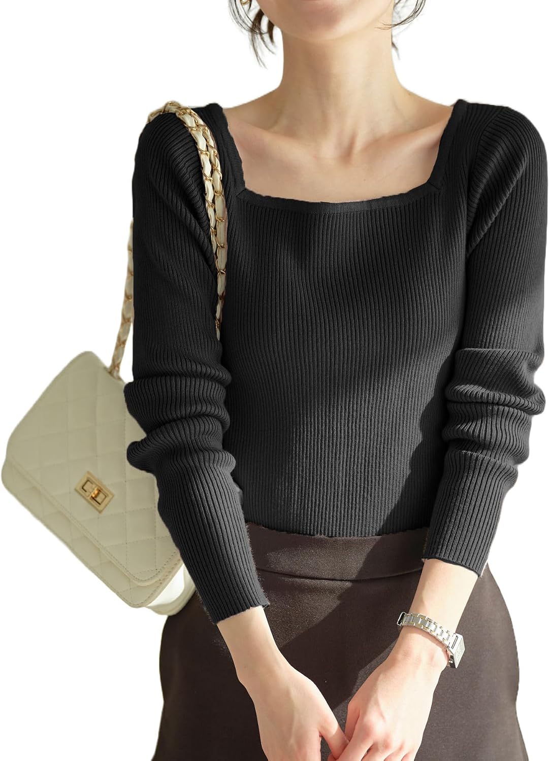 [神戸レタス] リブニット セーター ニット レディース 長袖 オフィス トップス 秋 冬 秋服 冬服 春服 春 通勤 会社 OL ベーシック シンプル きれいめ 20代 30代 40代 50代 [C2717]
