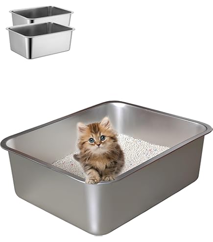 thumbnail image 2 of Vealind Stainless Steel Litter Box Metal Cat Litter Tray Heavy Duty 2 of 14