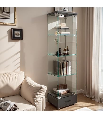 Amazon.co.jp: LED照明＆引き出し付き ガラスディスプレイキャビネット