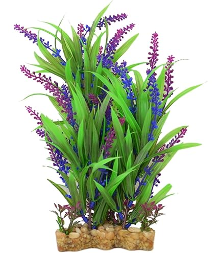 CNZ 11.8-Inch Artificial Aquarium Plant — Green & Purple Plastic Decor With Weighted Base, Fish Tank Ornament