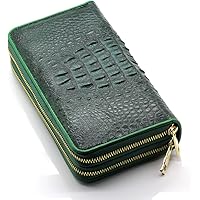 【新品・未使用】大容量 クロコダイル 長財布 Wジッパー シャムワニ 激安 長財布 メンズ 財布 クロコ型押し ラウンドファスナー 鰐