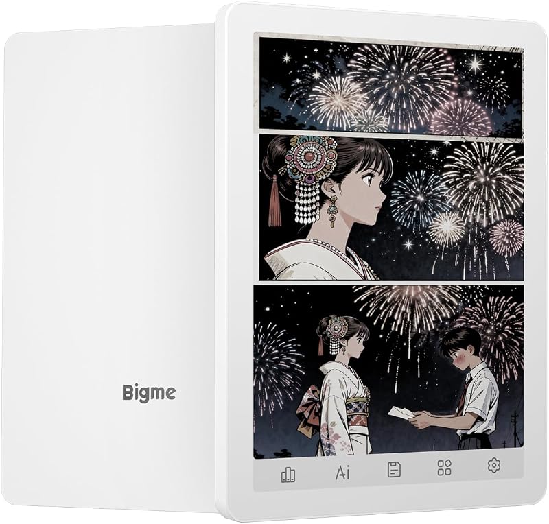 Bigme カラー電子リーダー、電子書籍リーダー6インチ電子インクスクリーン電子書籍リーダーデジタル電子ペーパータブレット、アンドロイド14、4 GB+64 GB付き、調節可能なヘッドランプ電子書籍リーダー装置、音声読み物翻訳機と録音付きホワイト