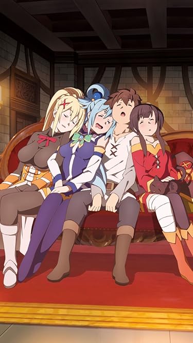 2023 春アニメ - ソファで眠る アクア,めぐみん,ダクネス,カズマ