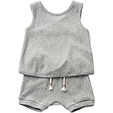 [アンパサンド] ベビー服 コットン リブ セット アップ 赤ちゃん 男の子 女の子 ノースリーブ ハーフパンツ