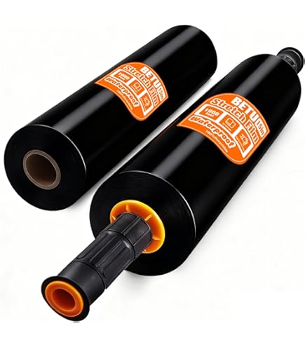 BOMEI PACK Black Stretch Wrap Industrial Strength With Plastic Handle 18" X 1000 Feet 80 Gauge 4 Pack, Black Shrink Wrap, Self-Adhering Black Plastic Wrap For Shipping, Moving