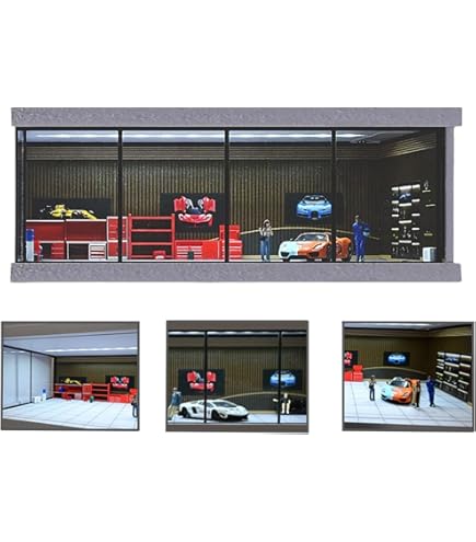 Amazon.co.jp: NUEIOVRW 1/43ジオラマ カーガレージモデル LED照明付き