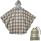 [セルヴァン] レインポンチョ レインコート カッパ 雨具 レディース 反射テープ付き フード付き 視野が広い携帯できるレインポンチョ チェック 透明 つば 収納ポーチ 持ち運び 軽量 コンパクト 梅雨 レインウェア レイングッズ 通勤 通学 野外フ