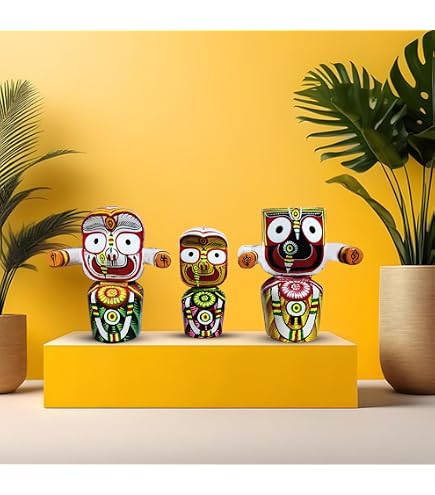 BEXCO Lord Jagannath, Balabhadra, Subhadra Idol Mit Sudarshan-Chakra – Auto-Armaturenbrett Statue, 6,3 Cm