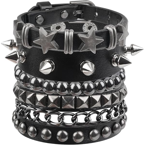 Dmaiy Punk Leather Bracelet – Rhinestone Studded Gothic Cuff, Adjustable 1.5–2 Inches