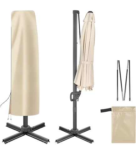 Rachmi 600D Cantilever Umbrella Cover – Fits 14-16 Ft Offset Umbrellas, UV & Waterproof, Zipper & Pole Included, Khaki-Green 2 thumbnail image