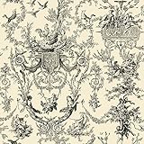 York Wallcoverings Black and White Old World Toilet Wallpaper Memo Sample, 8 by 10-Inch, Onyx/Gleami