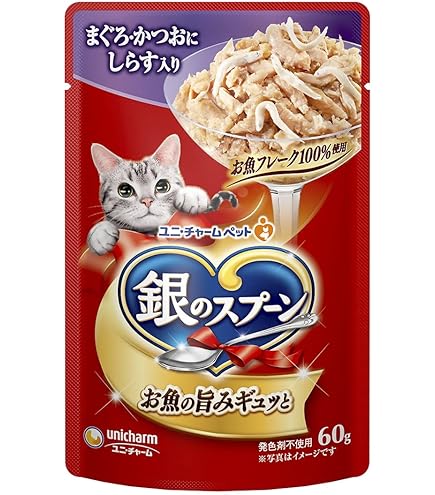 銀のスプーン　パウチ　まぐろかつおにささみ入　60g 12袋入　１０箱　１２０袋 Amazon.co.jp: 銀のスプーン キャットフード パウチ まぐろ