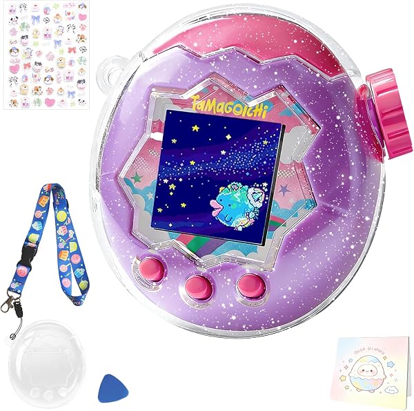 【2026新登場!!通信に対応】For Tamagotchi Paradise たまごっちパラダイス 透明ケース【tourmono】保護カバー メッセージカード付き PC素材 耐衝撃 落下防止 すり傷防止 衝撃吸収 保護ケース 紛失防止ストラップ付き (キラキラと輝くBlingBling) - 1