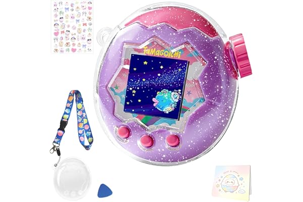 【2026新登場！！通信に対応】For Tamagotchi Paradise たまごっちパラダイス 透明ケース【tourmono】保護カバー メッセージカード付き PC素材 耐衝撃 落下防止 すり傷防止 衝撃吸収 保護ケース 紛失防止ストラップ付き (キラキラと輝くBlingBling)