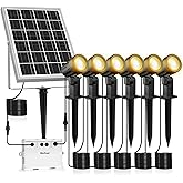 MEIHUA 6 in 1 2700K Solar SpotLights Outdoor Warm White IP66 Waterproof 3 Brightness Solar Garden Lights Outdoor Smooth/Flash