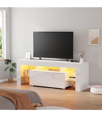 テレビ台 幅130cm ローボード LEDライト付き 鏡面 収納付き Amazon｜QihangJPテレビ台 収納付き テレビボード ロータイプ