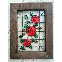 ステンドグラス◆レトロ風青い薔薇◆ハンドメイト品 ステンドグラス 青い薔薇と蝶のパネル その他アート ようこ 通販