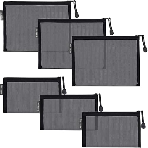 besharppin メッシュ化粧ポーチ, 6枚入り メイクポーチ 化粧品収納 小物入れ 出張・旅行用 (ブラック)