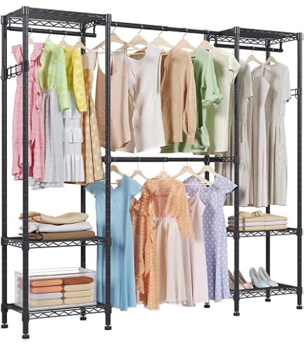 Amazon｜AZAKBL ハンガーラック 頑丈 大容量 洋服ラック 棚・フック