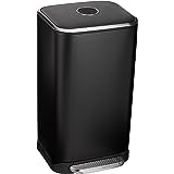 Amazon Basics 32 Liter / 8.5 Gallon Soft-Close Metal Trash Can with Liner and Foot Pedal - Black