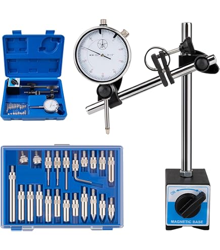 Dial Test Indicator (DTI) Gauge Kit with Magnetic Base Stand - 0-10mm, 0.01mm Precision