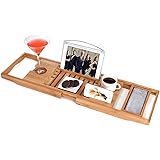 Utoplike バスタブトレー 竹製 バストレー お風呂テーブル 調節可能 バスラック バステーブル お風呂トレイ 携帯 ワイン ホルダー